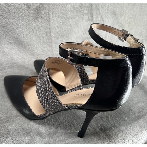 New Nine West Women’s Size 8 Sling Back Python Black Pointed Toe Heels Sexy - Picture 4 of 8
